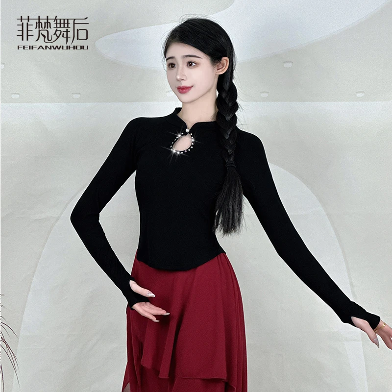 菲梵舞后新款气质舞蹈服装女现代古典舞练功服上衣国风优雅修身