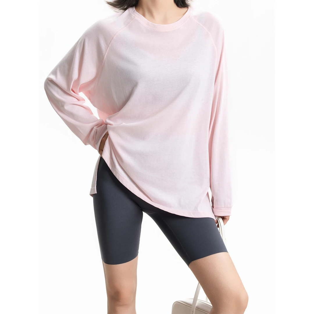 BELIN 落樱粉松弛感活力减龄舒适针织T恤女慵懒宽松防晒衫上衣