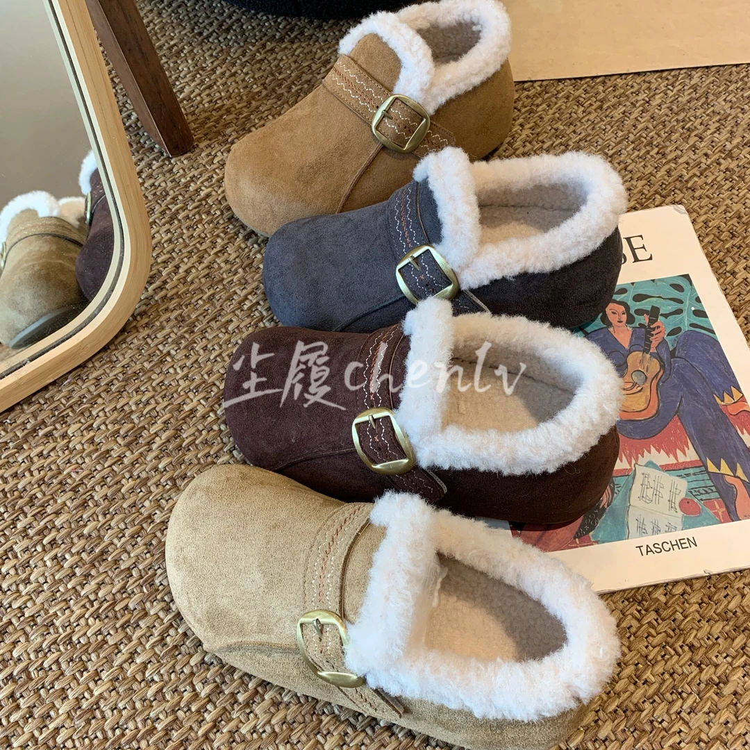 CHENLV/尘履2025秋冬新款复古加绒全包勃肯鞋休闲防滑魔术贴女鞋
