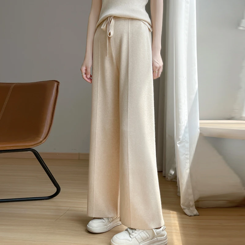 轻奢女士羊毛阔腿裤秋冬高腰宽松遮肉显瘦柔软垂顺外穿百搭长裤子