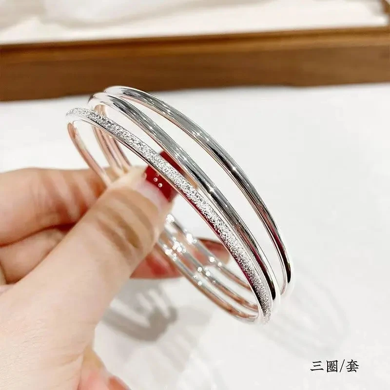 足银手镯 999.9三生三世闭口经典简约款浪漫时尚百搭细圈光面手镯