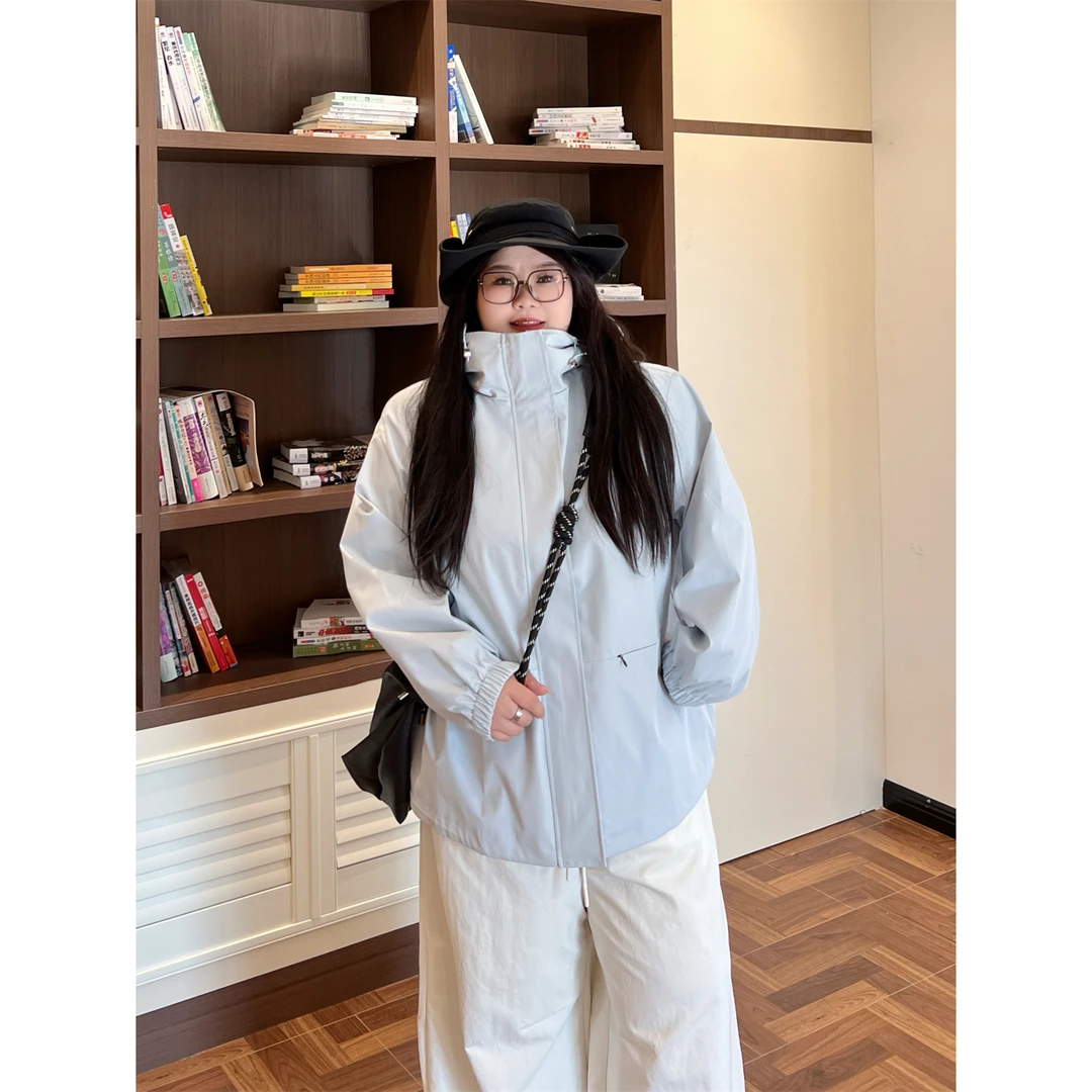 大码女装秋季花契200斤胖mm韩版宽松休闲百搭户外冲锋衣4343-X