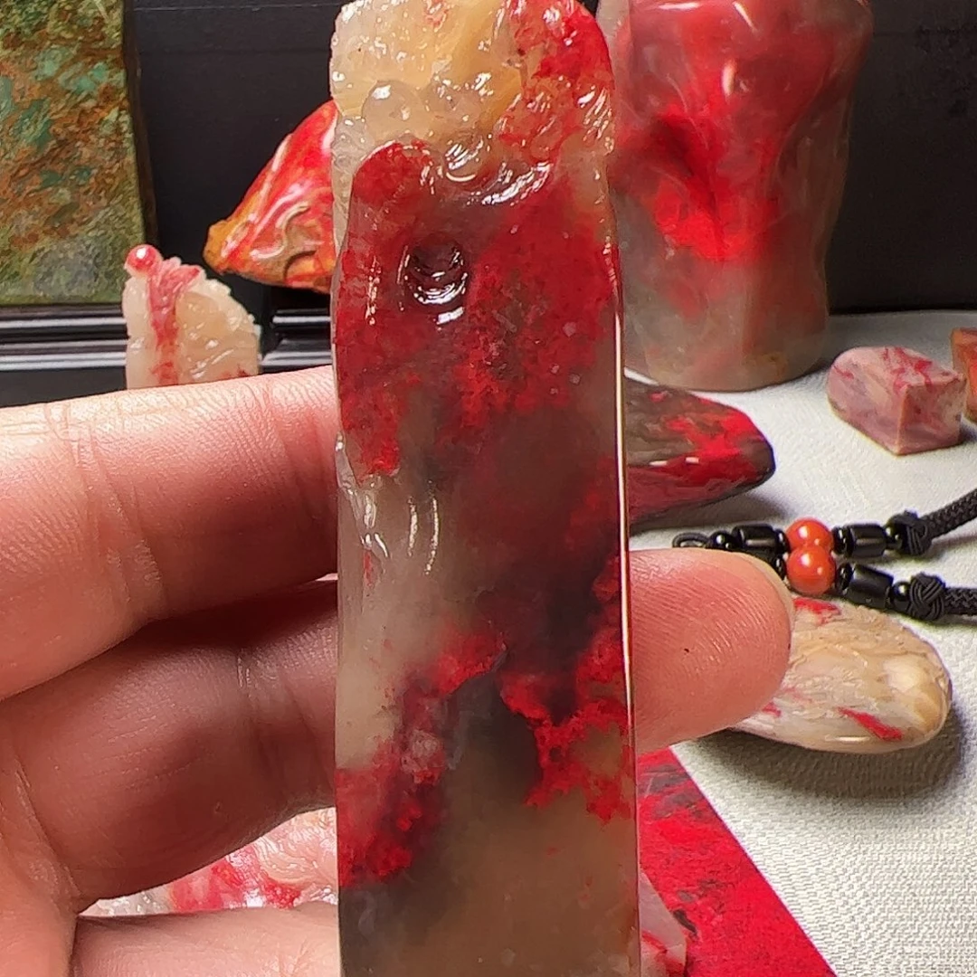 巴林石巴林鸡血石钮章
