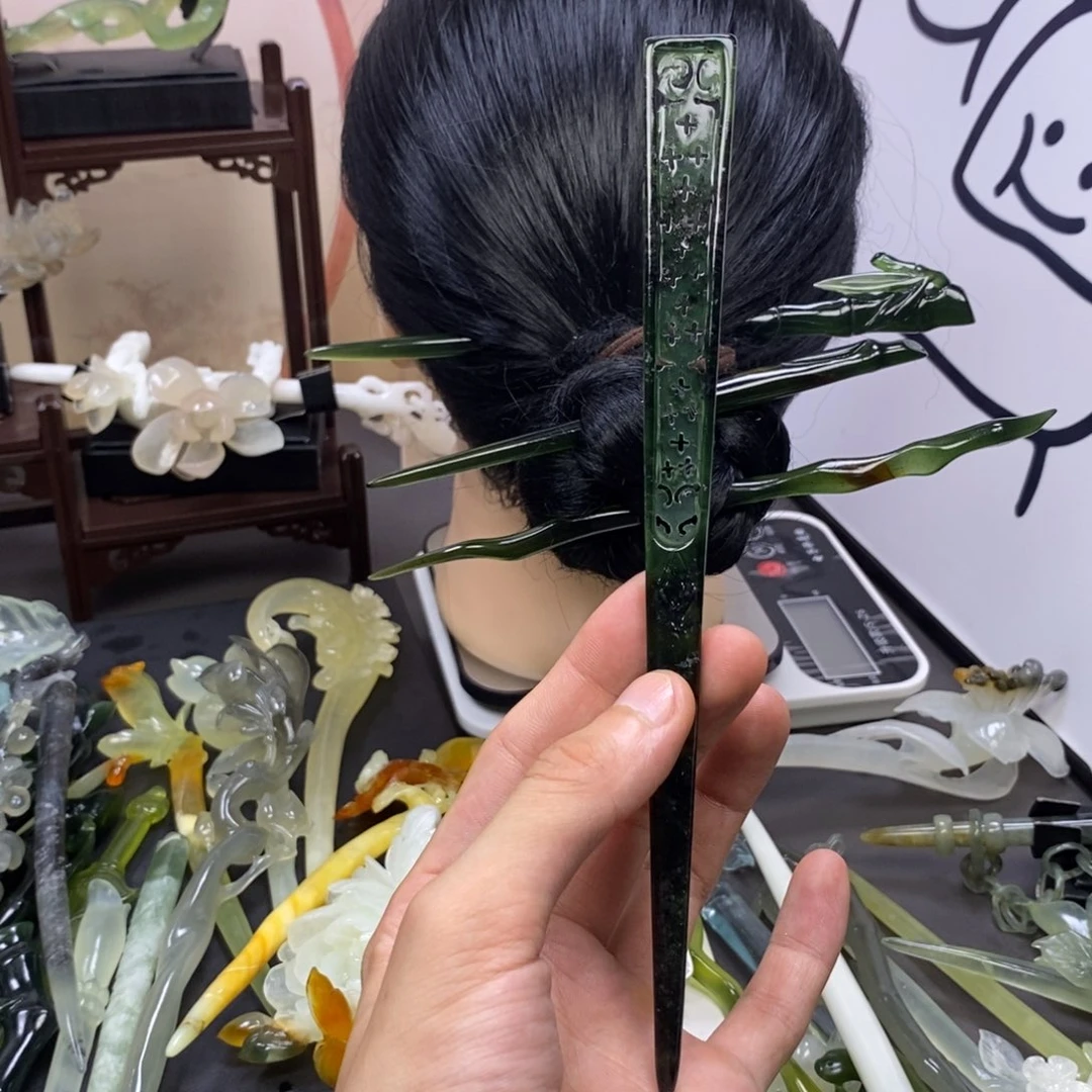 合金蛇纹石玉发饰
