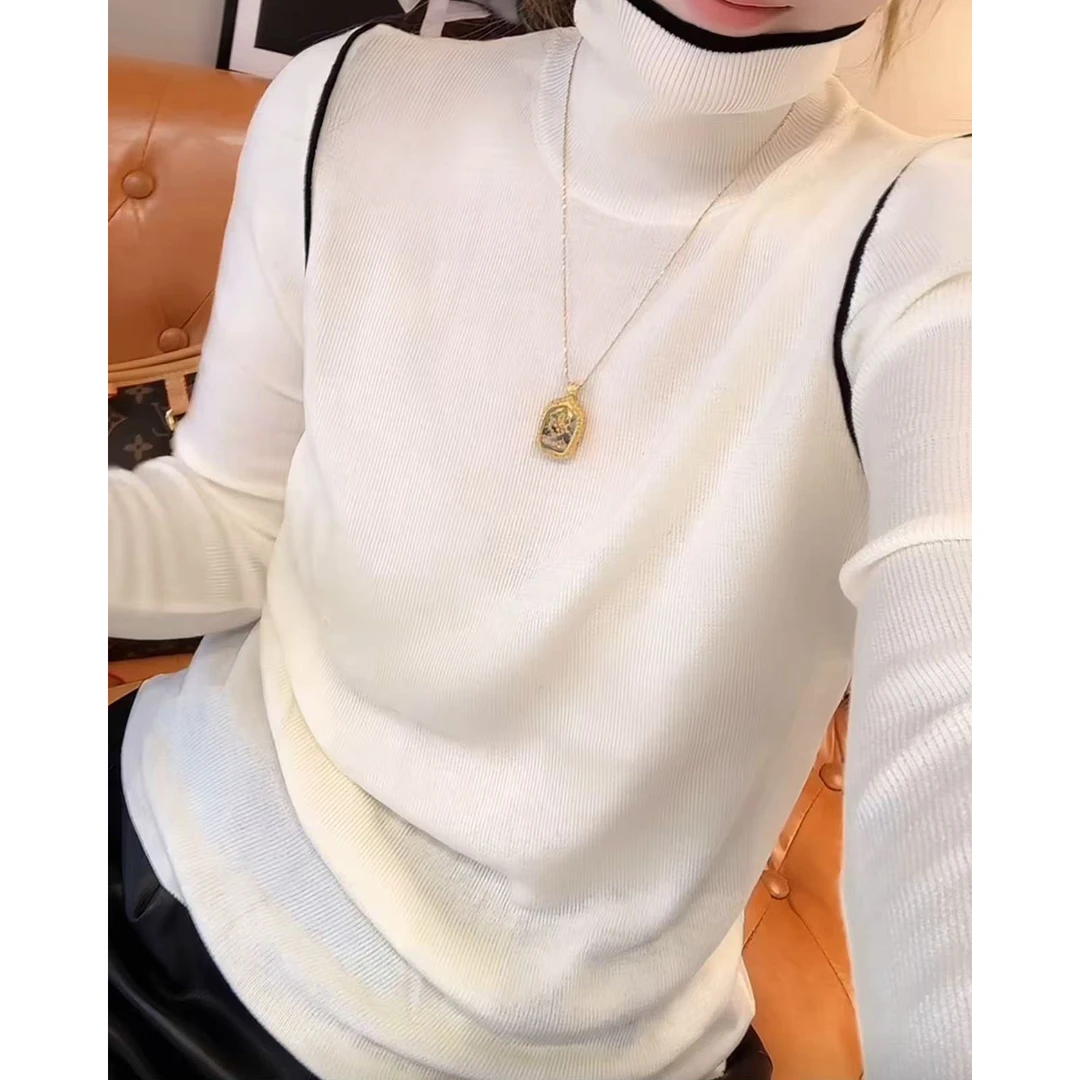 今年流行穿搭2025秋冬新款温柔风拼色针织半高领时尚休闲长袖上衣