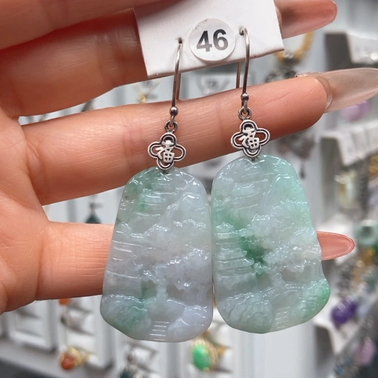 【闪购商品】翡翠耳饰银S925镶嵌耳饰