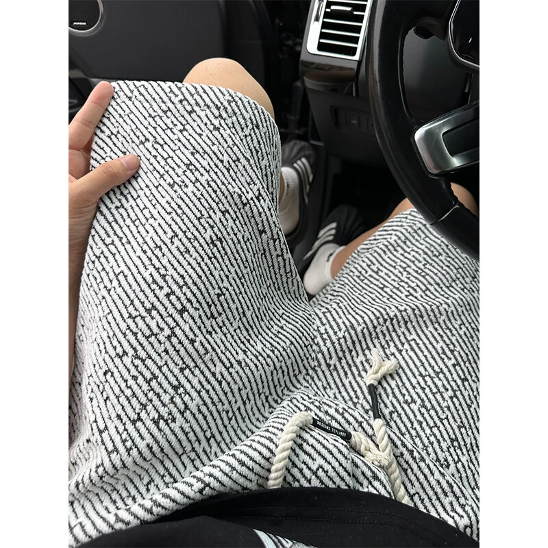 小香风针织短裤男款夏季黑白斑马纹裤子潮牌高级感宽松休闲五分裤