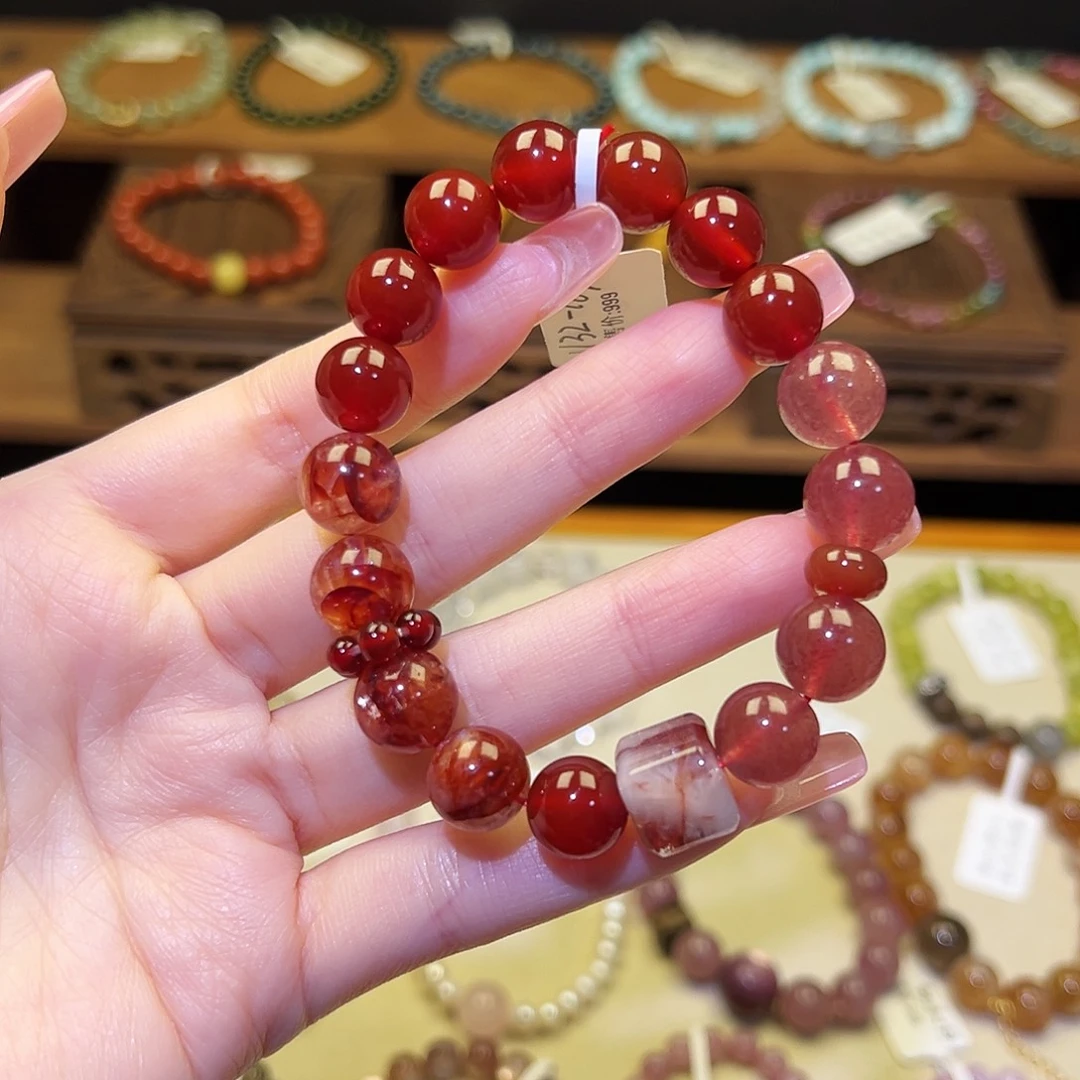 手串水晶银S925镀金镶嵌红1332