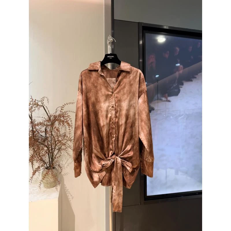 ZZ时尚百搭复古直女士褶皱常规系带休闲衬衫X1032