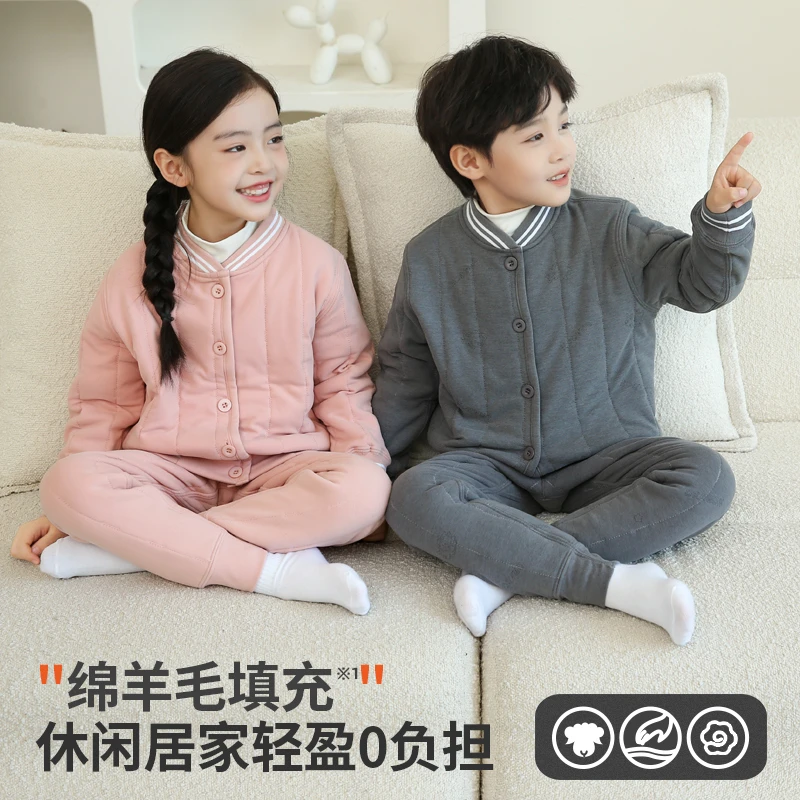 雪中飞【100%绵羊毛填充】 校服神器冬季加厚保暖套装儿童棉服棉袄