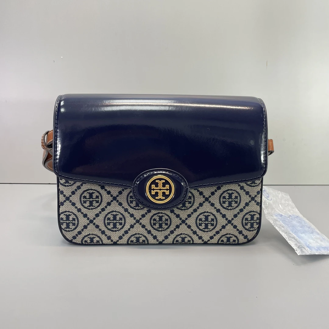95新 TORY BURCH/汤丽柏琦 女士蓝色老花豆腐包21*16*6E041702