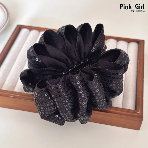 Pink Girl  X954气质时尚优雅黑色亮片马尾夹百搭竖夹香蕉夹发夹