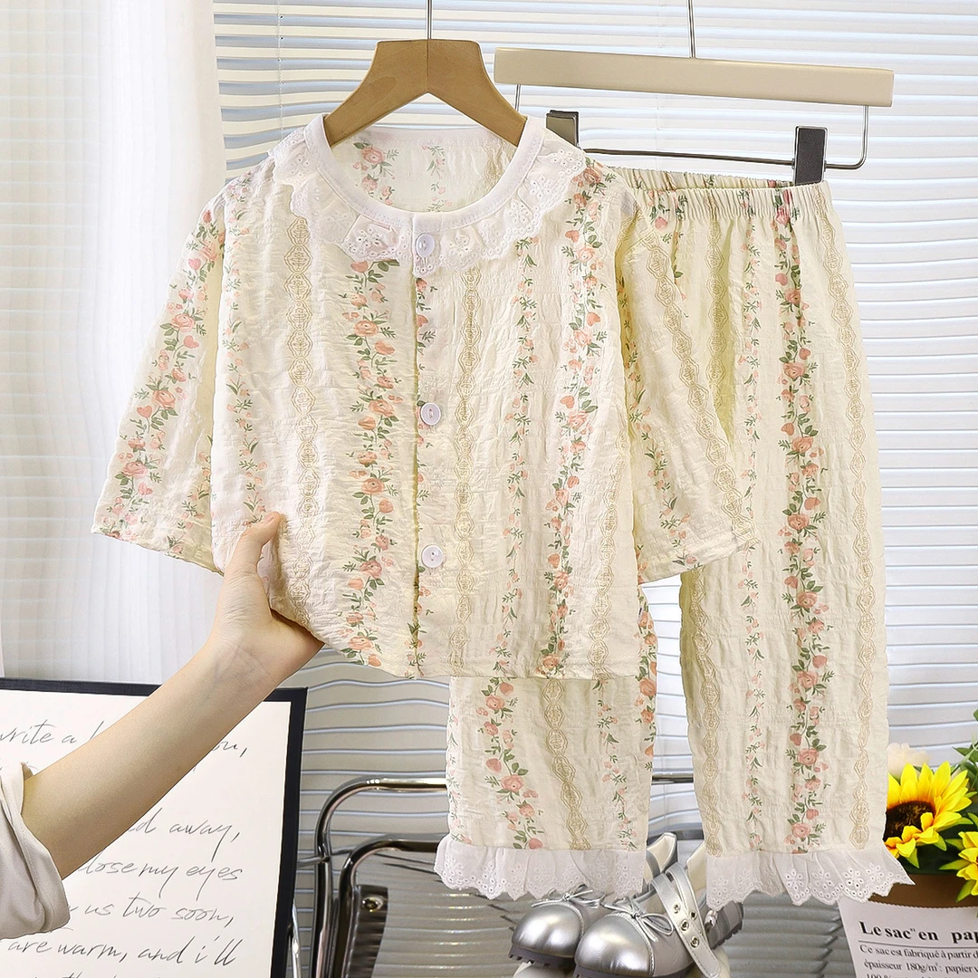 女童睡衣儿童春秋夏长袖薄款家居服女孩宝宝时光棉韩版空调服套装