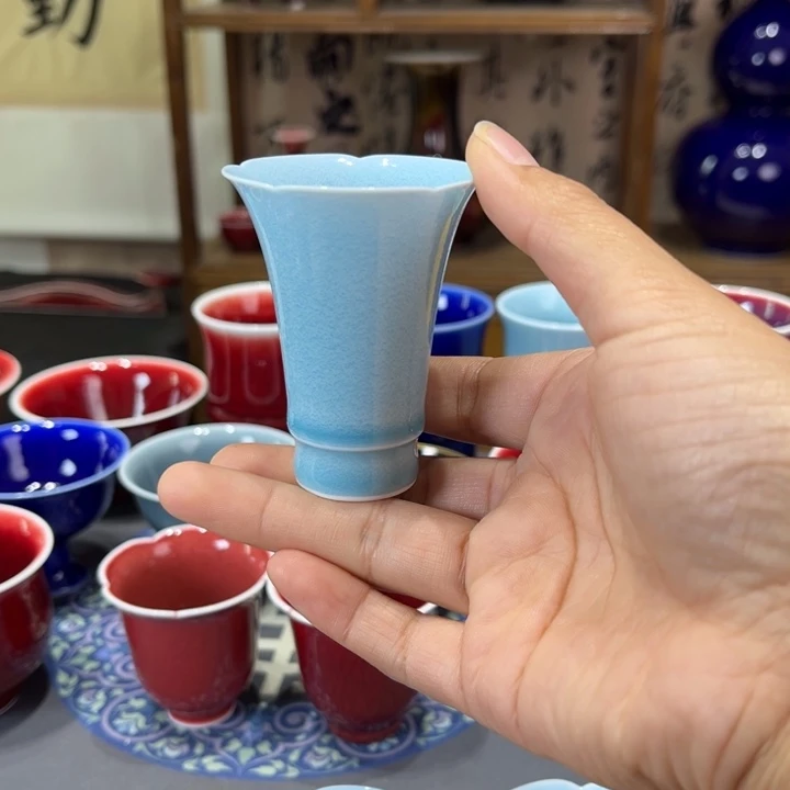 景德镇陶瓷浅行窑花口闻香杯