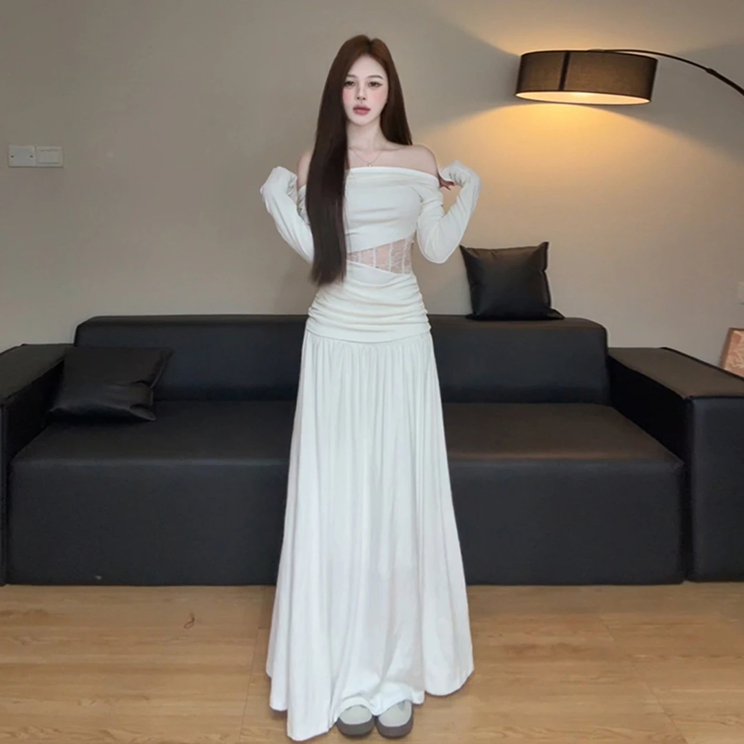 法式高级感白色蕾丝连衣裙子女2025早秋季新款御姐穿搭两件套长裙