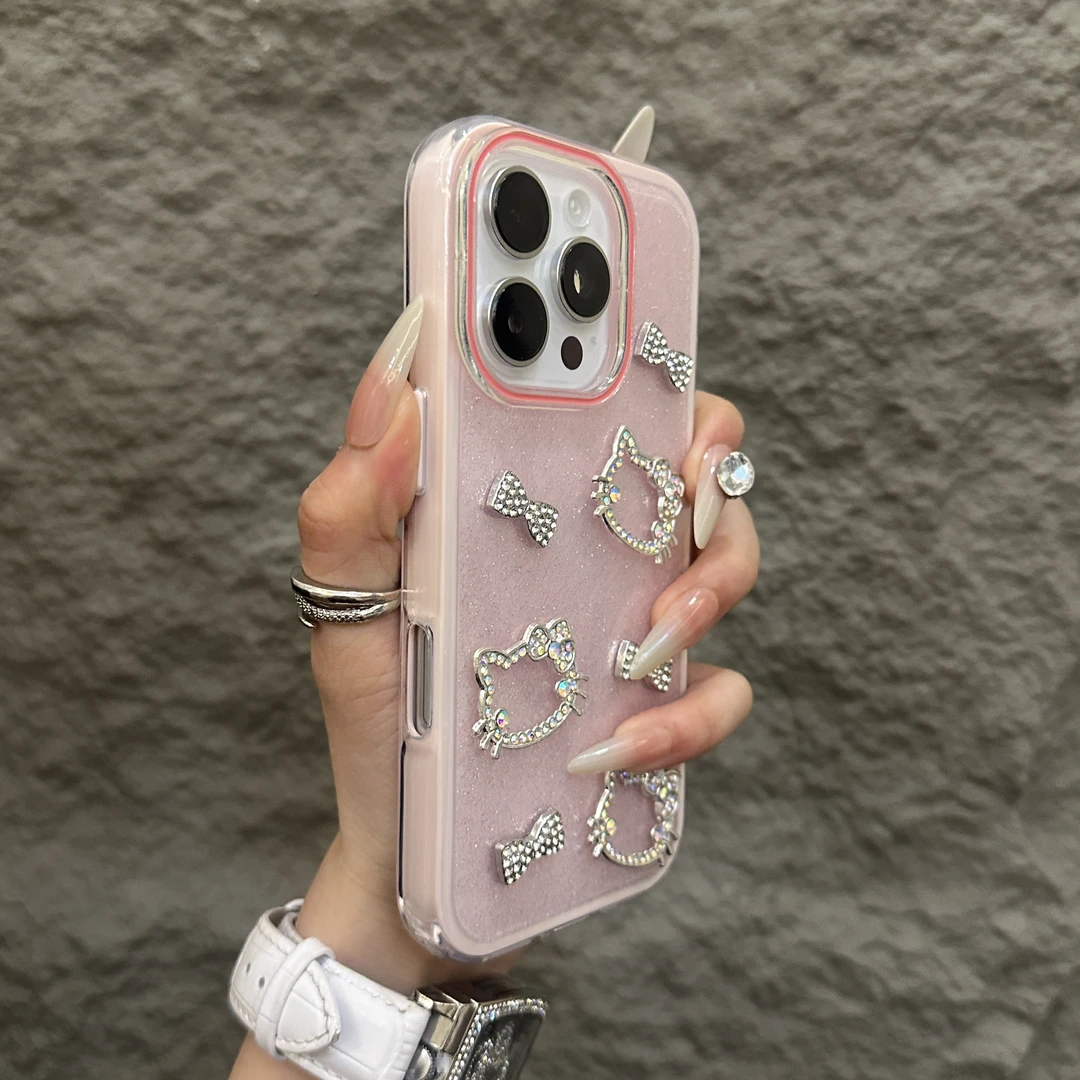 高级感立体闪钻kt猫适用iPhone15Promax苹果16手机壳14新款13防摔