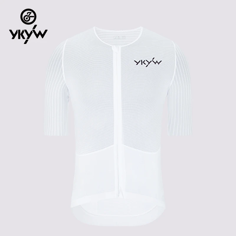 YKYW户外骑行服男款夏季公路自行车休闲透气速干紧身白色气动上衣