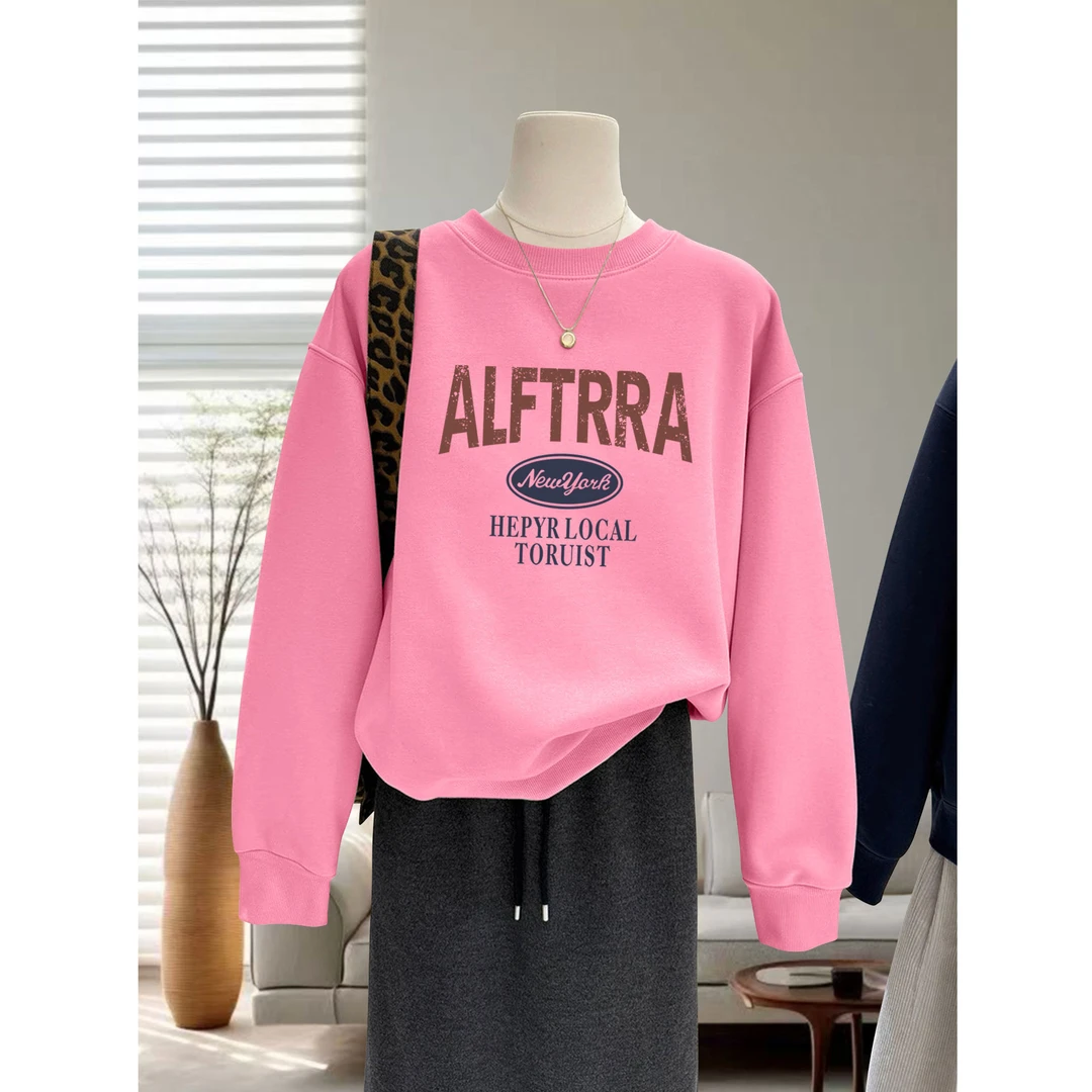 美式小个子字母印花短款卫衣女2025爆款加绒加厚学院风宽松上衣潮