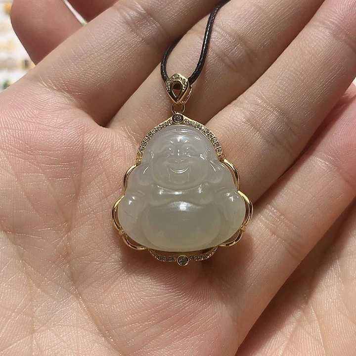 颈饰银S925镀金镶嵌和田玉（白玉）l***…