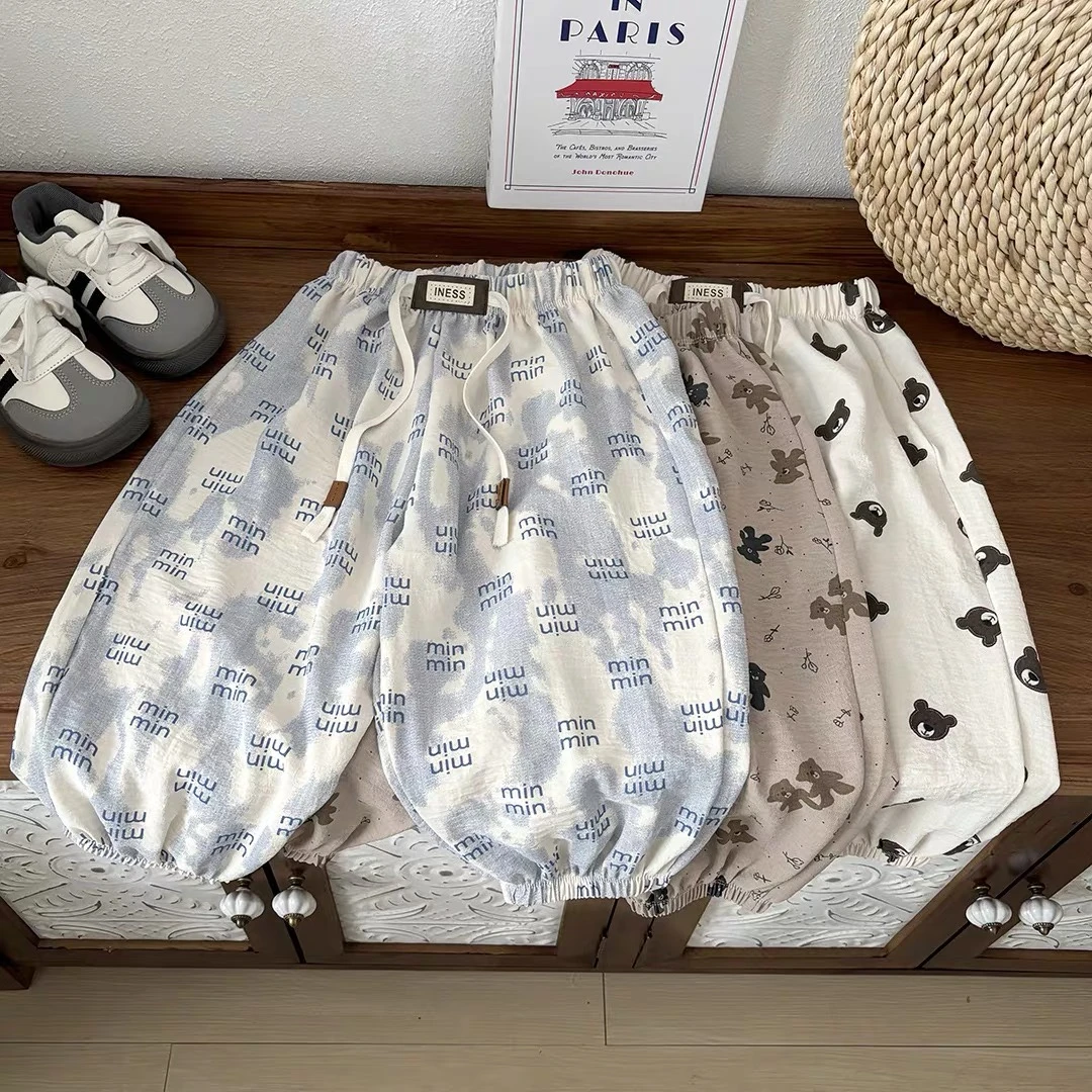 2025儿童夏季薄款防蚊束脚裤新款男女童宽松时尚休闲洋气碎花