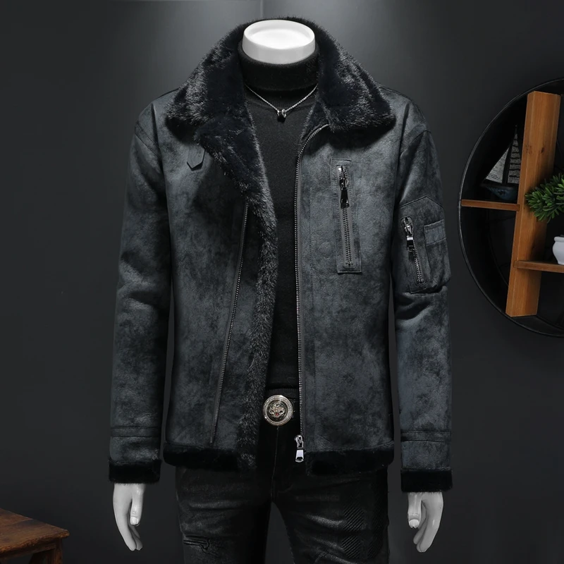 斯狄奈勒翻领耐磨羊羔绒夹克男秋冬新款上衣保暖翻领外套加厚男款