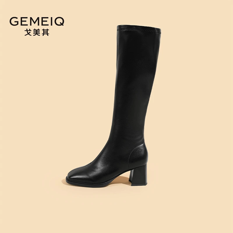 GEMEIQ/戈美其冬季时尚粗跟长筒靴高跟百搭加绒瘦瘦靴骑士靴A20