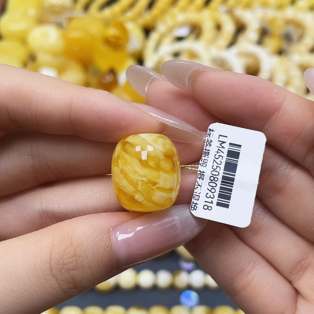 蜜蜡未镶嵌裸石桶珠17✖️19mm花粉