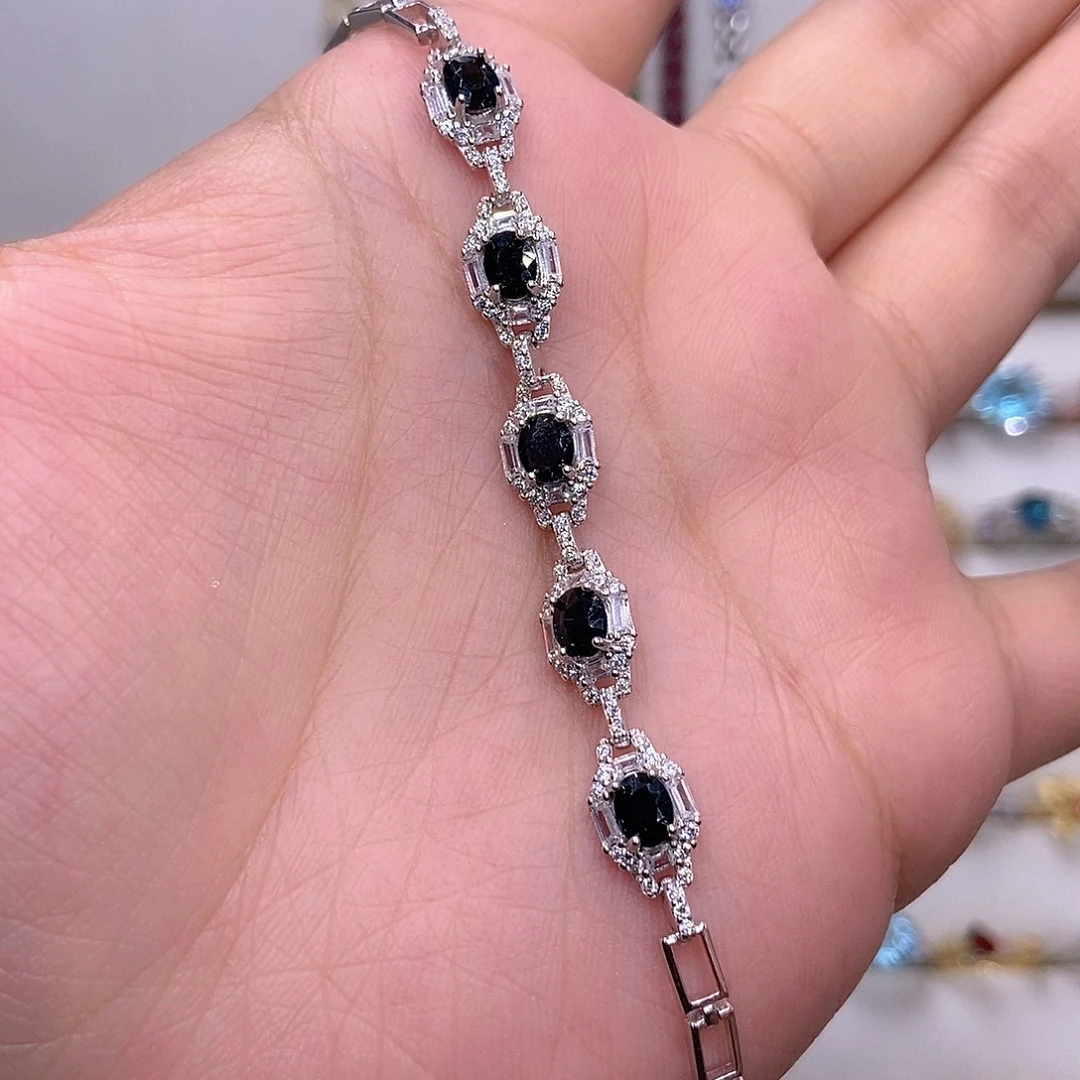 银S925镶嵌手链蓝宝石