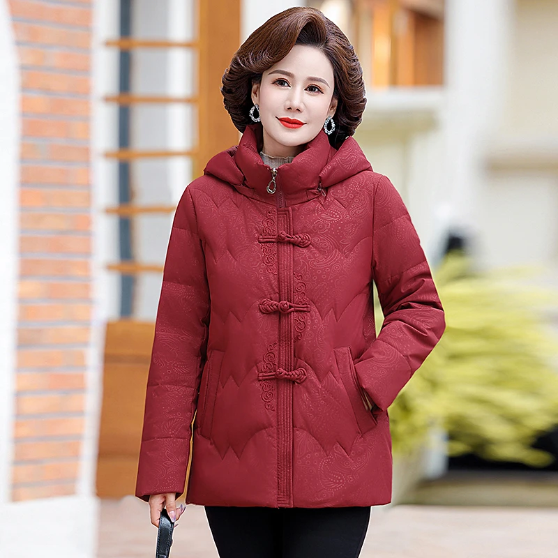 恒源祥集团彩羊时尚中年连帽加厚羽绒服女中秋冬妈妈装中老年冬季