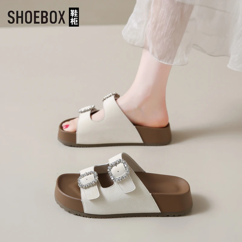 SHOEBOX鞋柜勃肯凉拖鞋夏外穿2025新款配裙子超火法式厚底一字拖