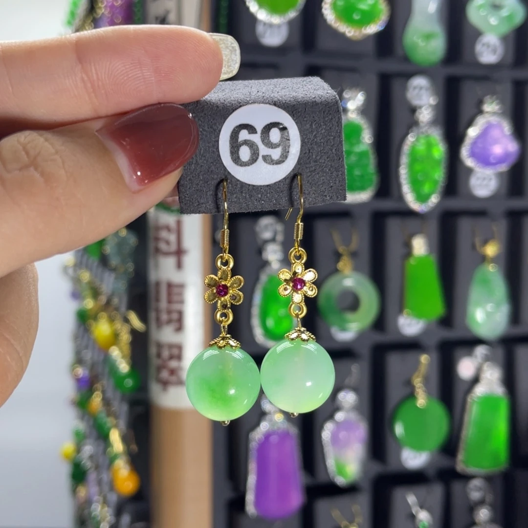 银S925镶嵌翡翠耳饰69