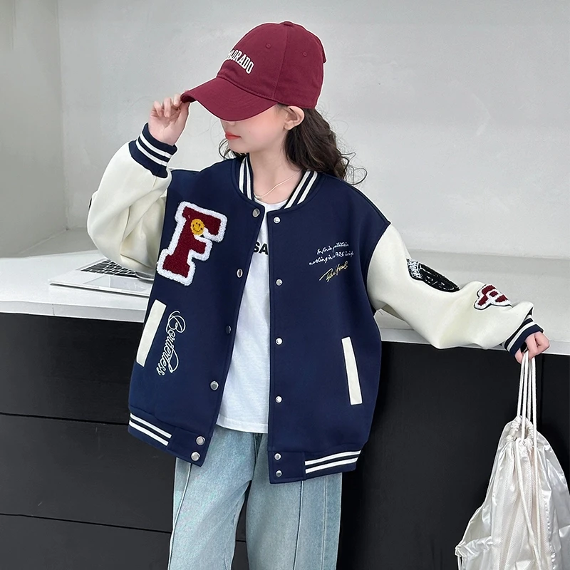 女童美式复古棒球服外套2025春季新款儿童春装开衫夹克绣花衣服潮