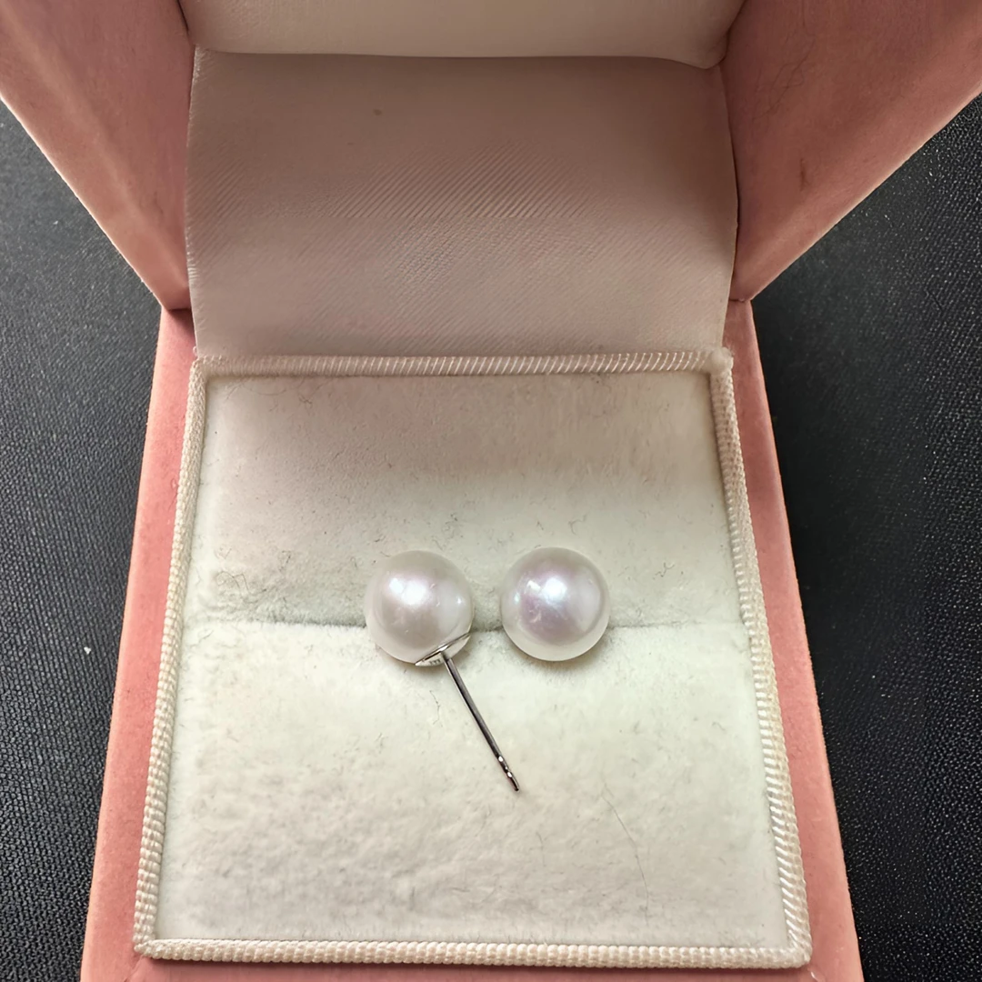 天然淡水珍珠耳钉9-10mm微瑕S925银（直播间专享）经典时尚百搭