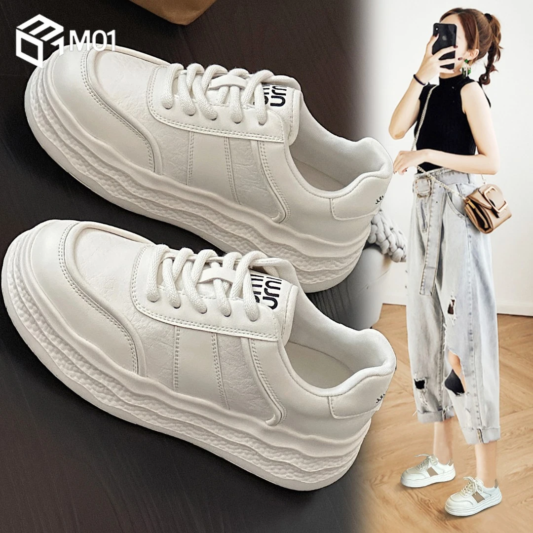M01爆款小白鞋女鞋春季新款百搭厚底运动时尚休闲鞋增高板鞋白鞋