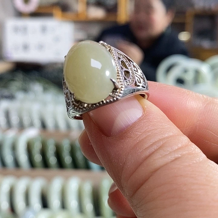 和田玉银S925镶嵌戒指