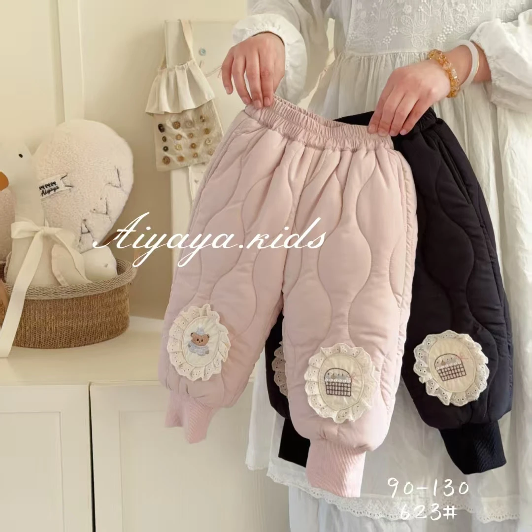 2025冬季新款女童巨厚加绒蚕丝三防一件过冬百搭裤子623