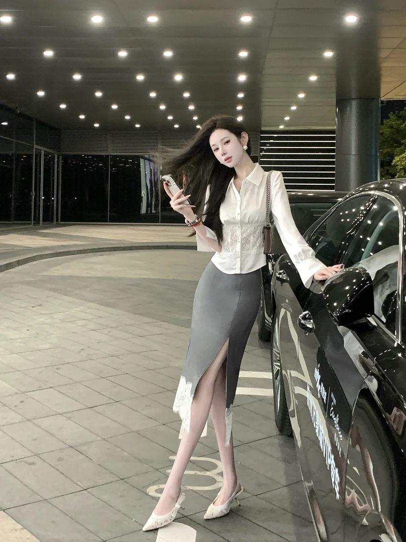 【雅乔定制】引力法则 蕾丝束腰白衬衫女长袖早秋新款DYTH-25063832