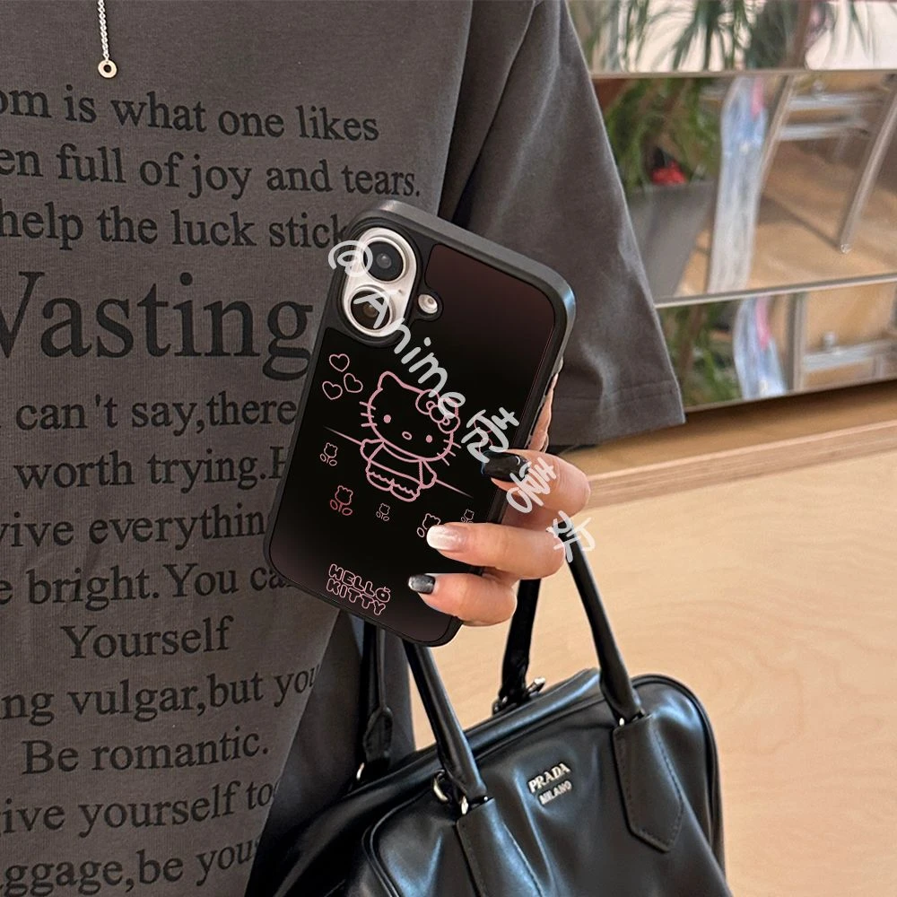 ins风渐变黑粉KT猫适用苹果15手机壳14手机壳新款13全包16高级12