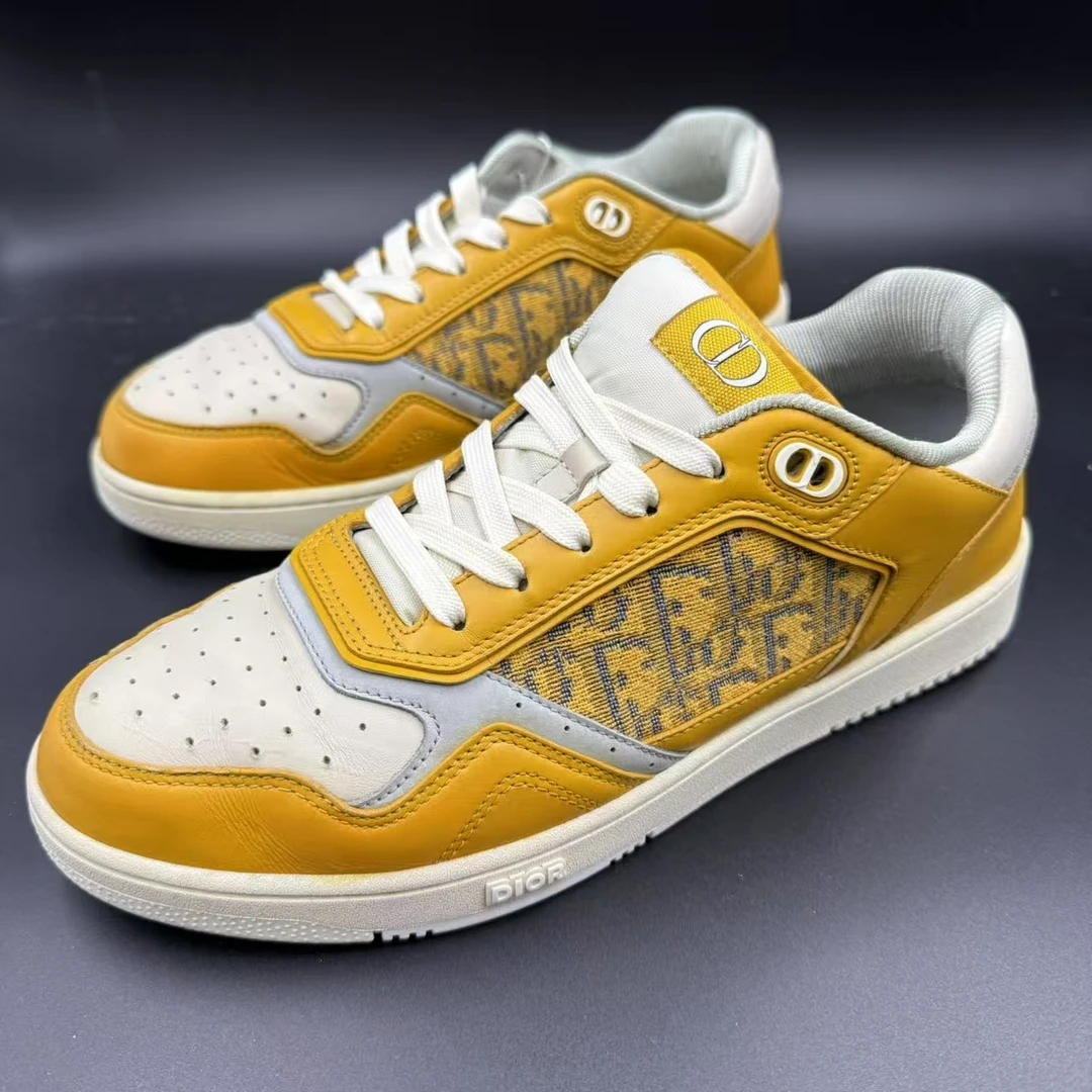 95新 DIOR/迪奥 男士白黄色b27低帮休闲板鞋 42码 lo396s