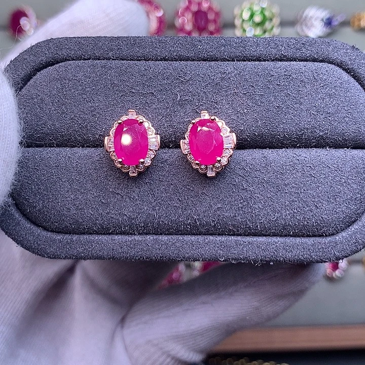 耳饰红宝石银S925镶嵌