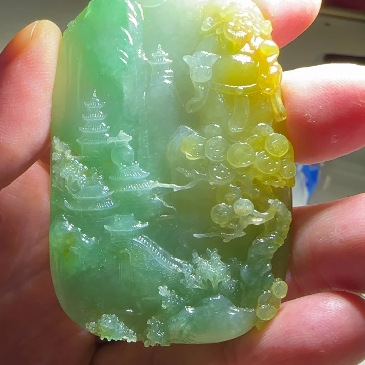 定制翡翠未镶嵌翡翠山水财神