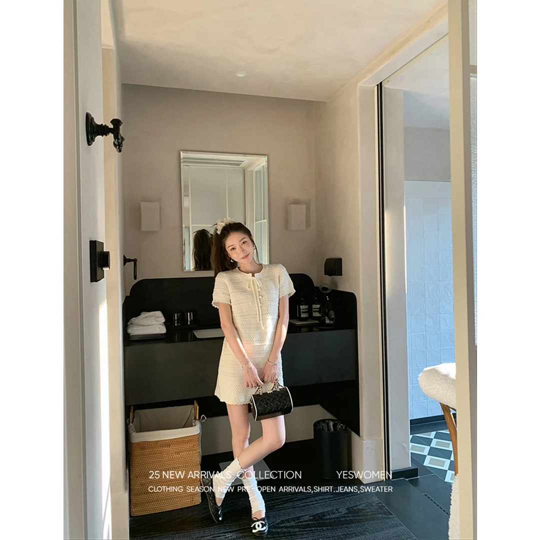 【嘉鹅专属】YESWOMEN织光肌理系列·混纺小镂空连衣裙