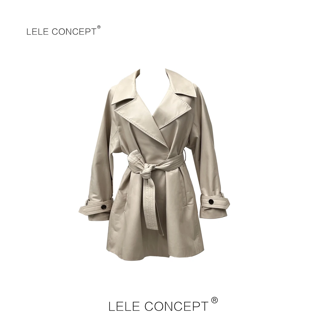 LELE CONCEPT丨轻奢袖带翻领腰带皮衣气质百搭收腰P0066