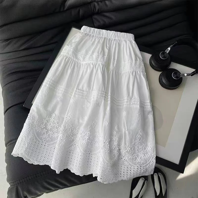 2025夏款女童中大童白色半身裙时尚洋气百搭蛋糕裙