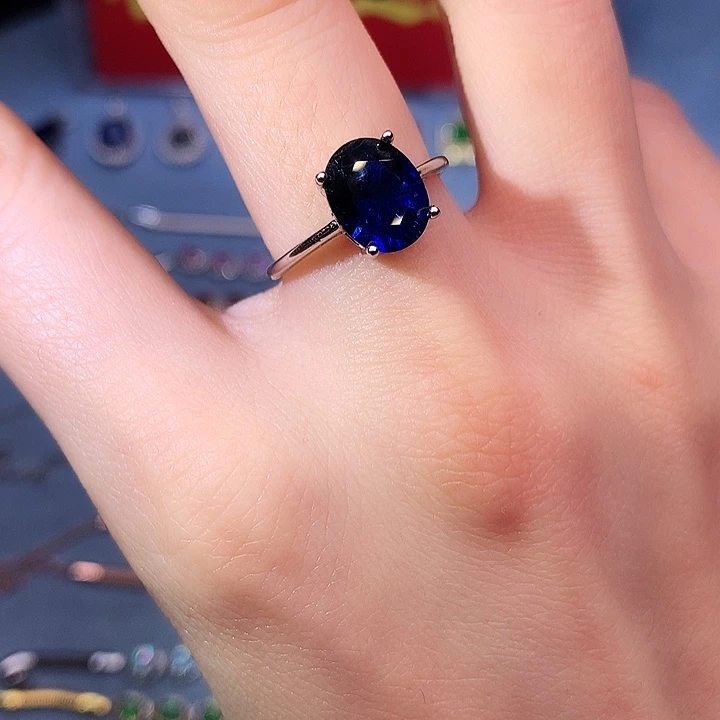蓝宝石戒指银S925镶嵌