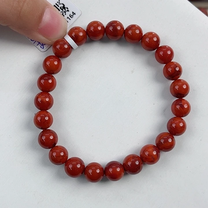 未镶嵌瓦西牛血红双色圆珠单圈8mm南红玛瑙