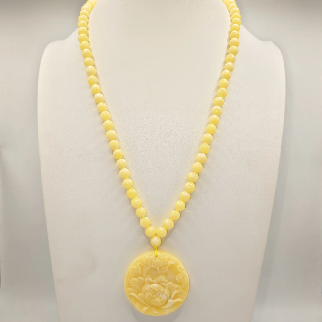 18号Q51龙xx8mm雕刻牡丹花圆牌项链