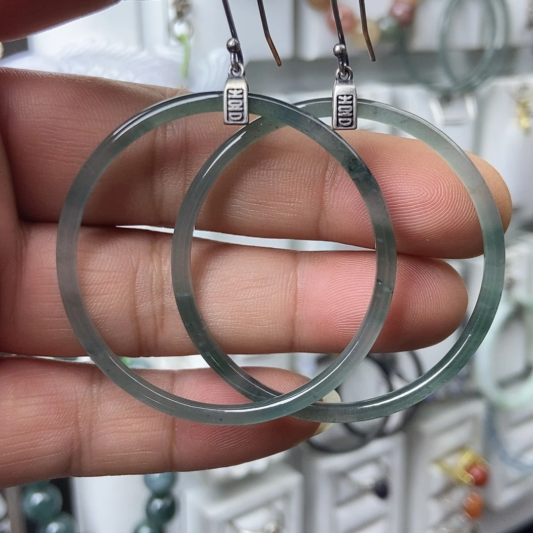 银S925镶嵌翡翠耳饰品质珠宝