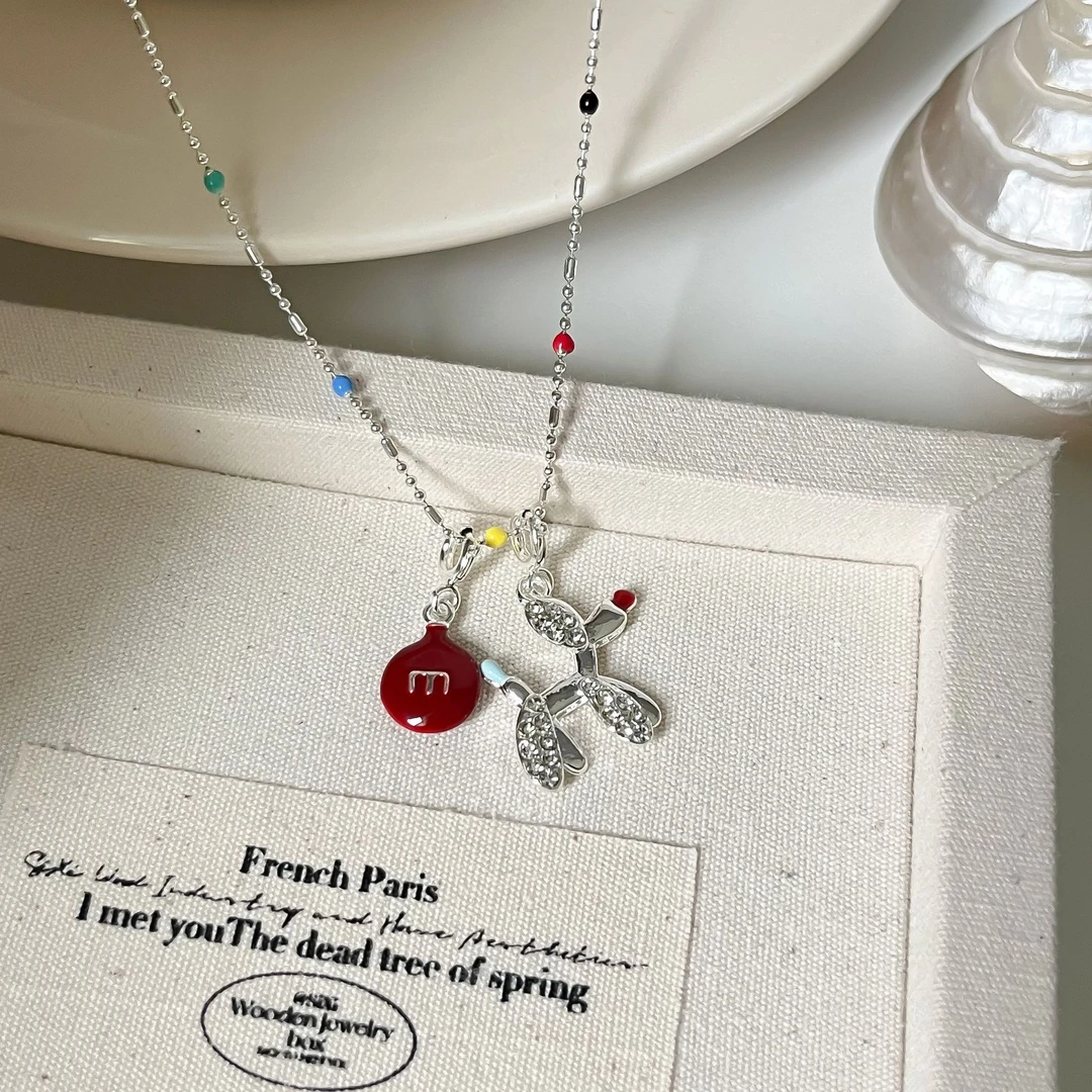 多巴胺彩色气球小狗M豆项链女ins小众网红爆款锁骨链甜美可爱颈链