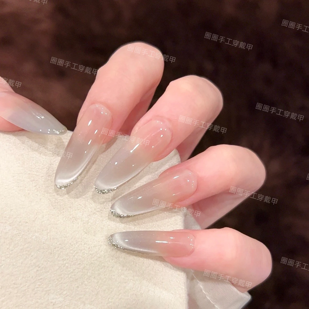 【白月光】纯手工穿戴甲高级轻奢穿戴式美甲贴中长款显白百搭美甲